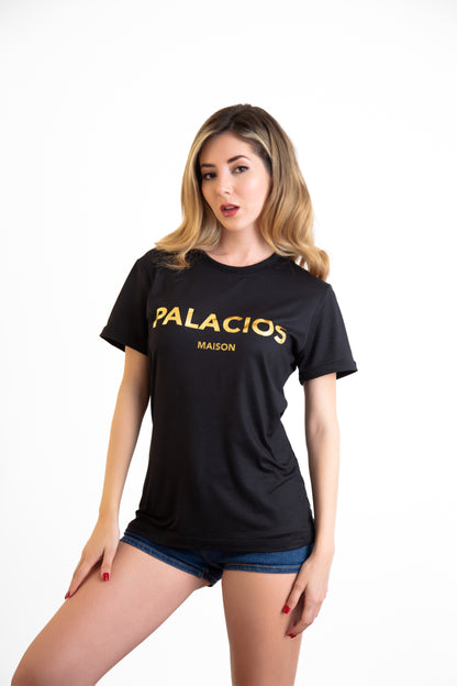 CAMISETA CON LOGO PALACIOS ESTAMPADO EN DORADO