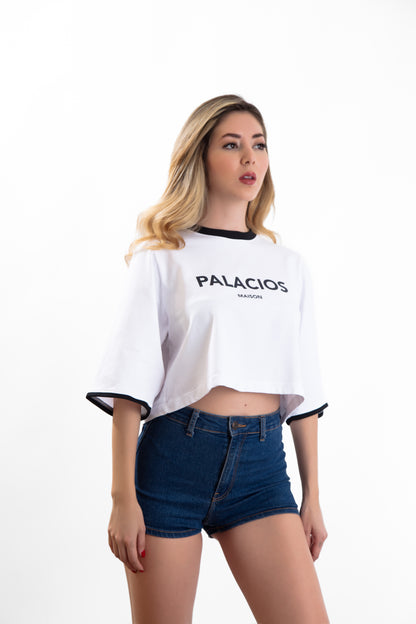 TOP CROP CON LOGO PALACIOS ESTAMPADO EN ALGODON EGIPCIO