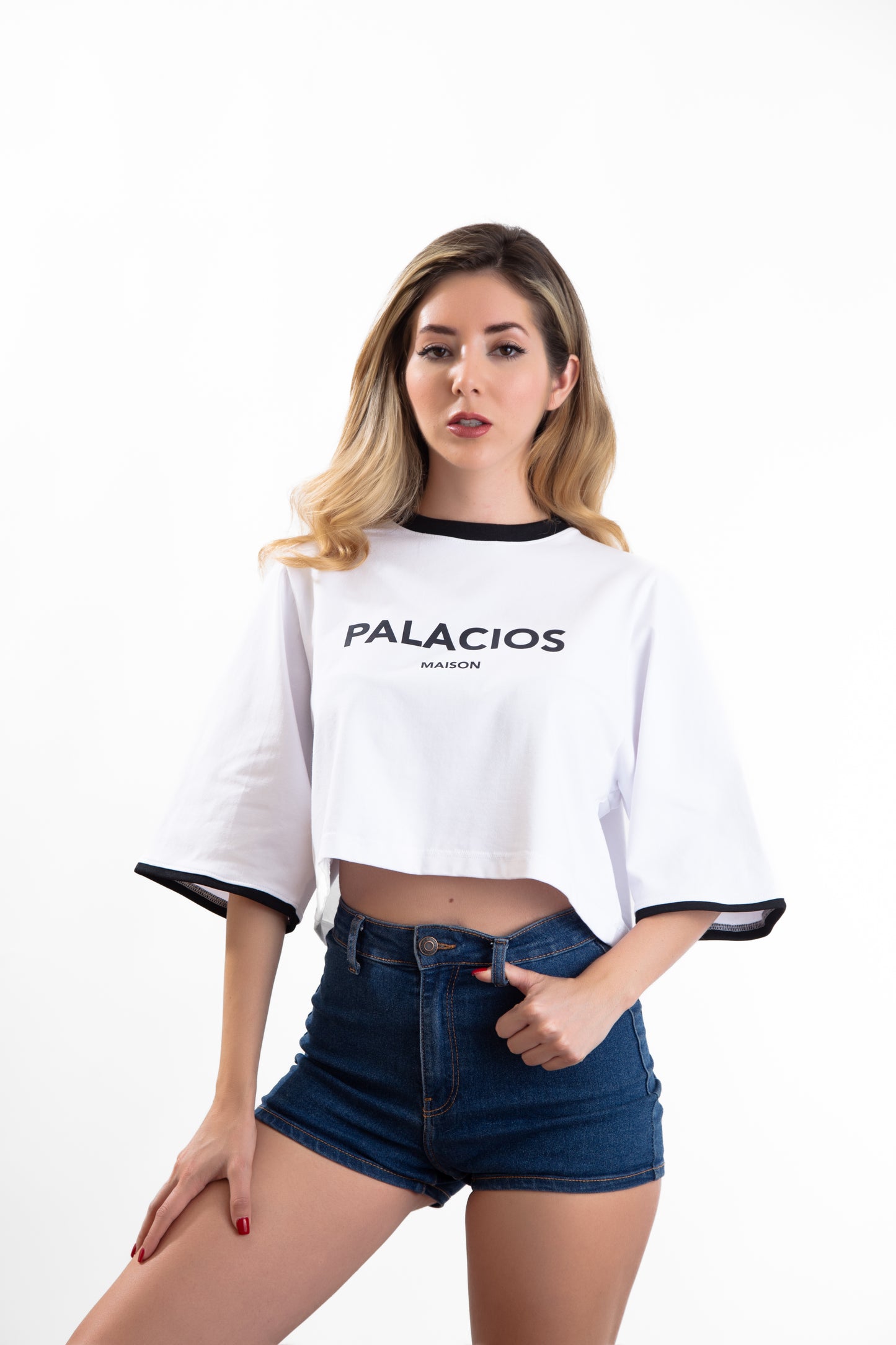 TOP CROP CON LOGO PALACIOS ESTAMPADO EN ALGODON EGIPCIO