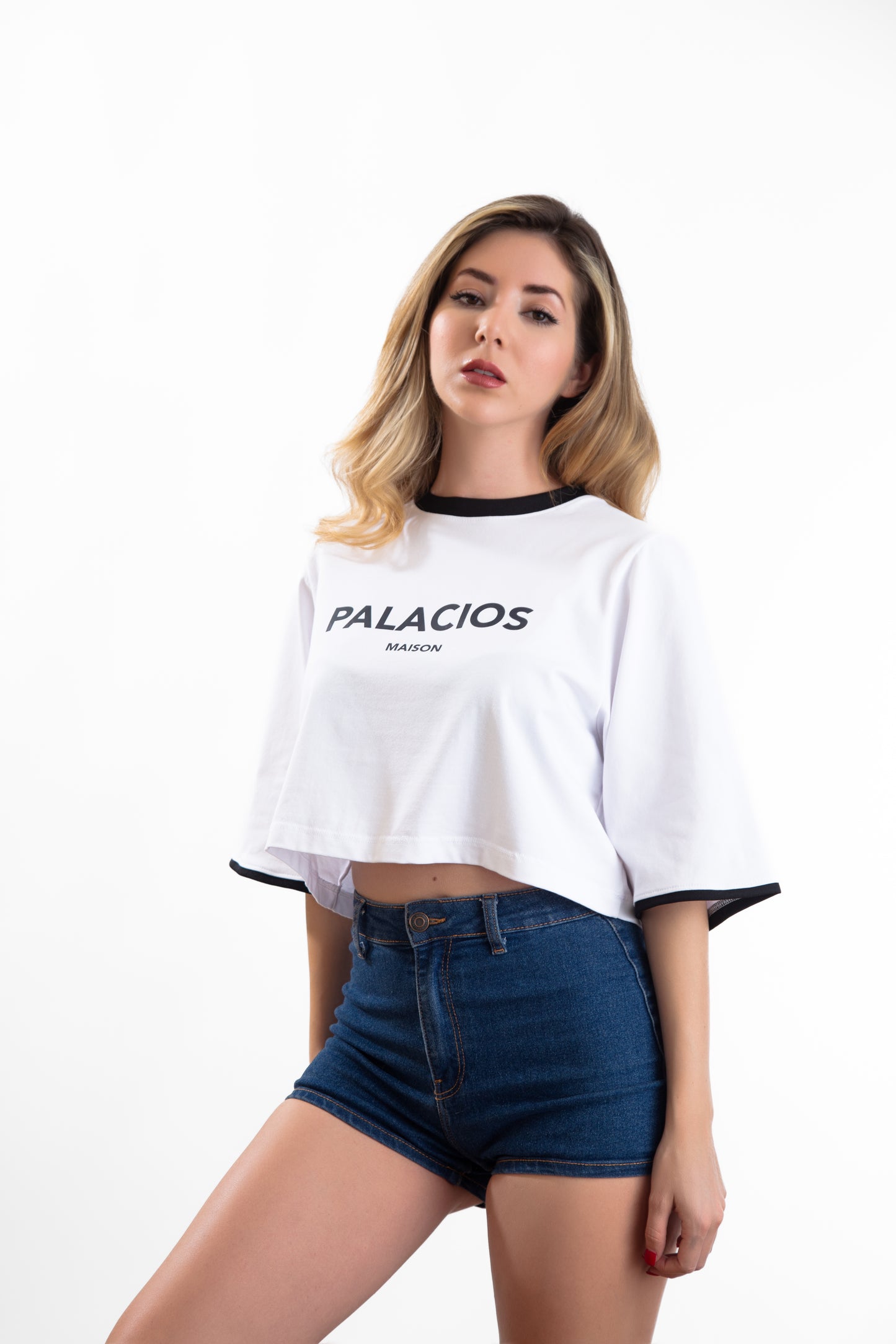 TOP CROP CON LOGO PALACIOS ESTAMPADO EN ALGODON EGIPCIO