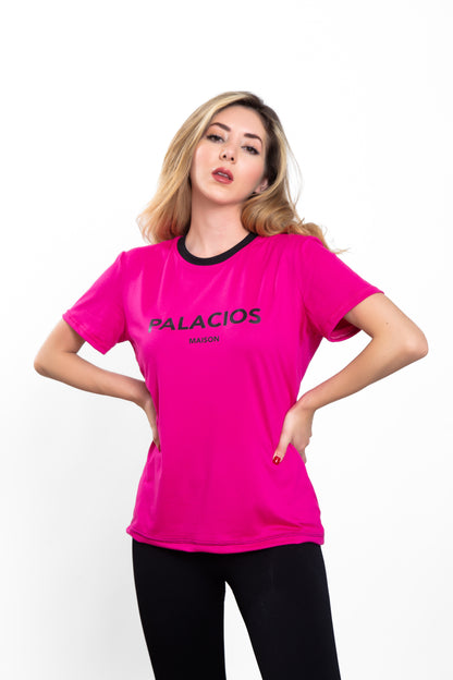 CAMISETA ROSA LOGO PALACIOS EN NEGRO