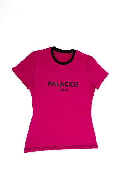 CAMISETA ROSA LOGO PALACIOS EN NEGRO