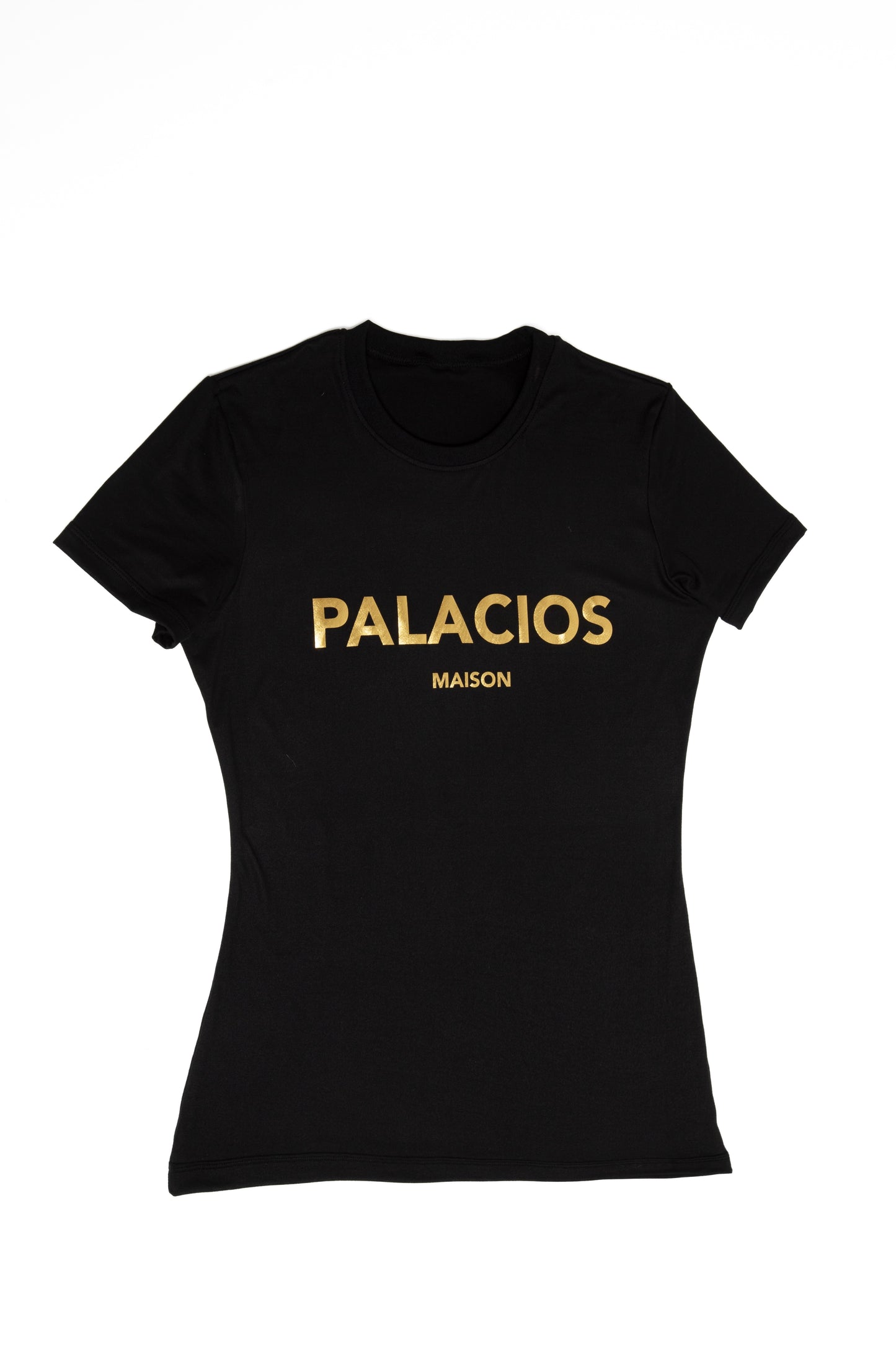 CAMISETA CON LOGO PALACIOS ESTAMPADO EN DORADO